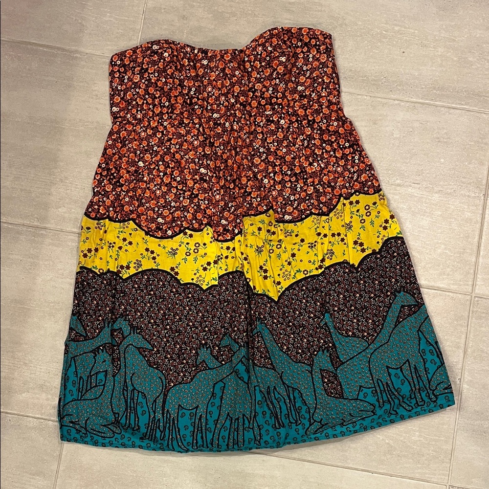 Colorful Strapless Dress with Giraffe Animal Print!